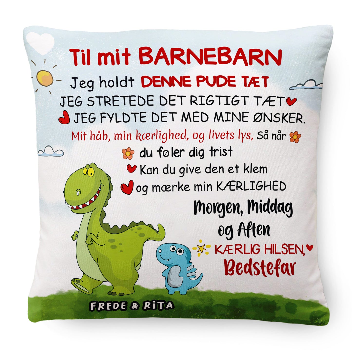 Til Mit Barnebarn - Personlig Premium Pude med Dinosaur Tema™