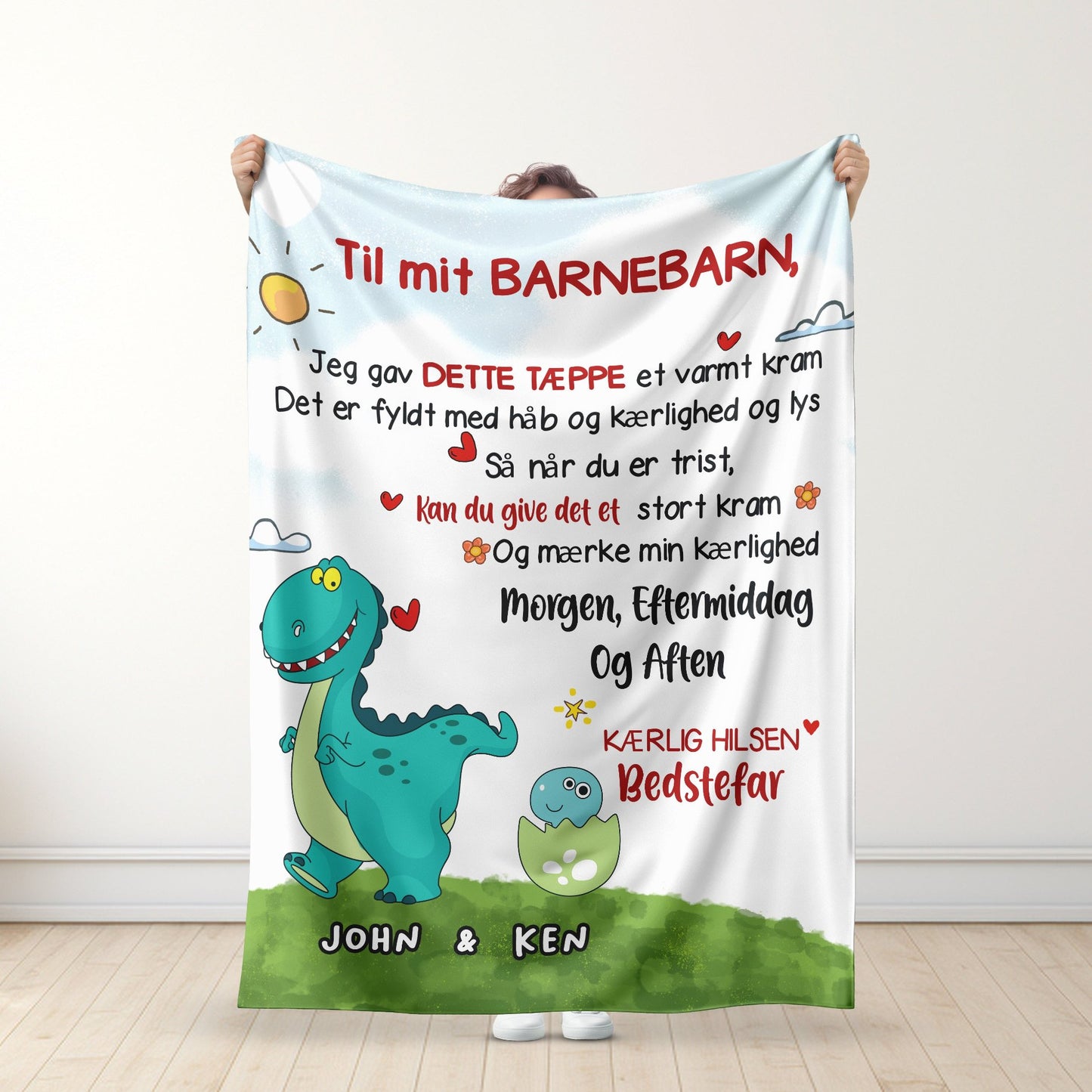Til mit barnebarn - Personligt Premium Dinosaur Tæppe™