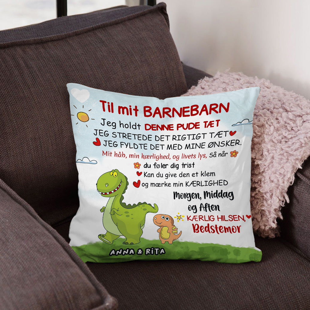 Til Mit Barnebarn - Personlig Premium Pude med Dinosaur Tema™