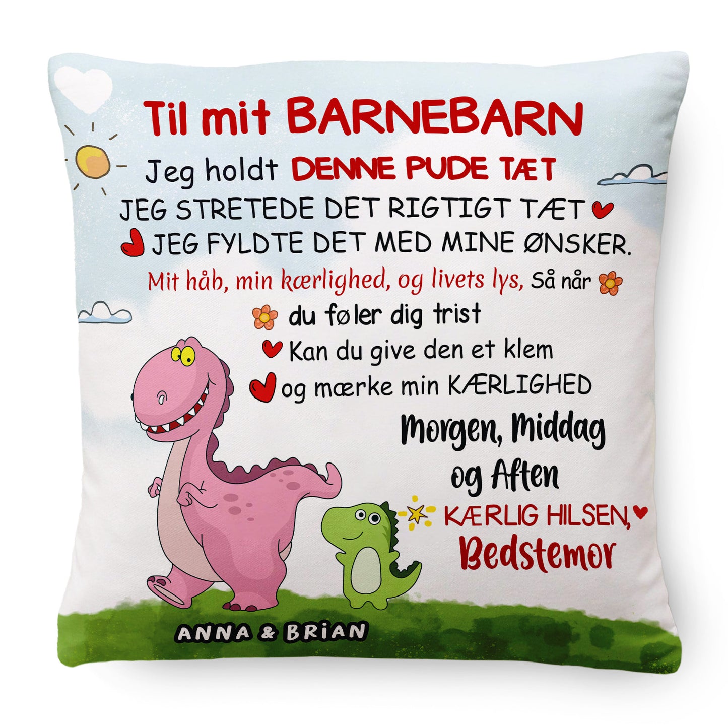 Til Mit Barnebarn - Personlig Premium Pude med Dinosaur Tema™